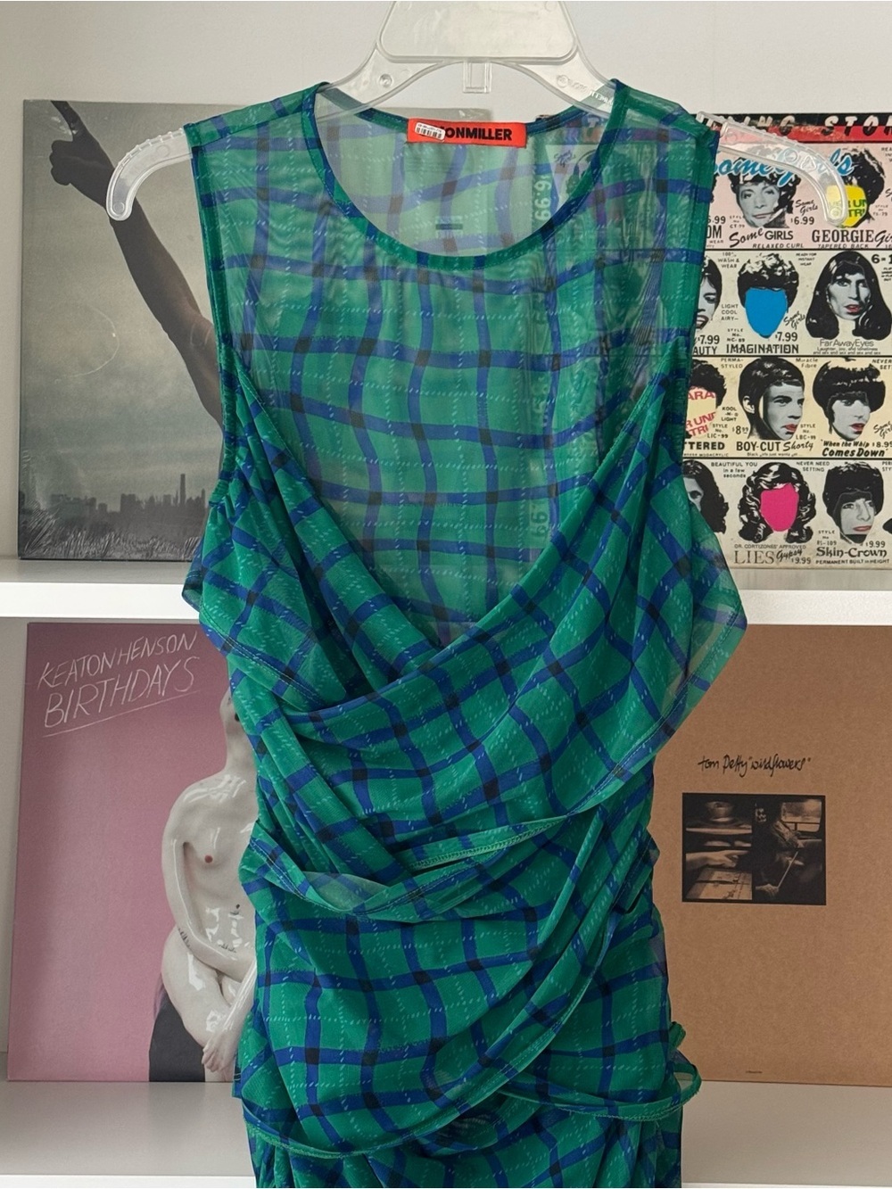 SIMON MILLER Kinny Mesh Midi Dress in Green Plaid - Picture 5 of 9